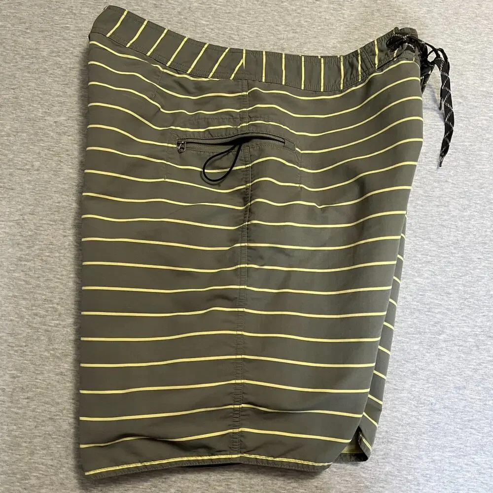Patagonia Wavefarer Board Shorts Mens 34 Gray Yellow Stripe Swim Unlined 9”‎